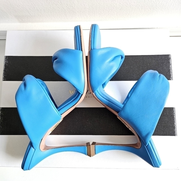 New Aquazzura Twist Leather 95mm Slip On Turquoise Mule Sandals 7.5 US - Picture 11 of 16